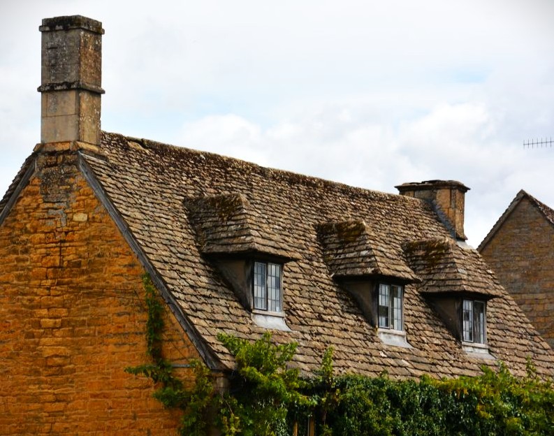 Old roof of home in Bourton-On-the-Water, Cotswolds England